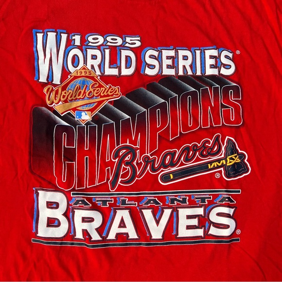 Vintage 1995 World Series Champions Atlanta Braves T Shirt Logo 7 Made in USA - Picture 4 of 4